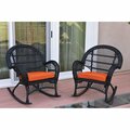 Jeco W00211-R-2-FS016 Santa Maria Black Wicker Rocker Chair with Orange Cushion, 2PK W00211-R_2-FS016